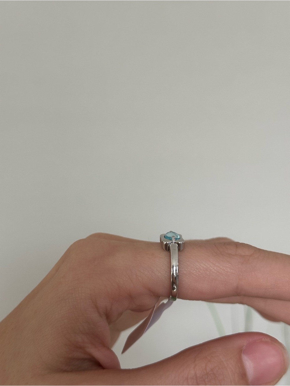 925 Sterling Silver Silver Open Band Minimalist Ring with Light Blue Gemstone - Picture 6 of 7